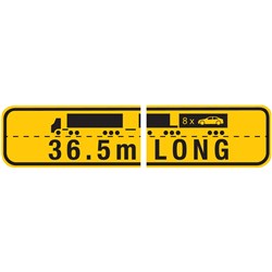 WA 36.5M LONG ROAD TRAIN B-DOUBLE WARNING SIGN - TWO PIECE HINGED - ALUMINIUM